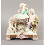 ALLEGORISCHE GRUPPE "FISCHFANG", polychrom und gold staffiert, H 15,5, besch., Modellnr. D 84,