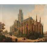 FRANKREICH UM 1840, "Blick auf die Abteikirche St-Ouen in Rouen", Öl/Lwd., 91 x 108, besch., R. (Das