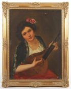 SCHINKEL, W. (Maler um 1900), "Bildnis einer Frau mit Laute", Öl/Lwd., 81 x 60, min.besch., oben