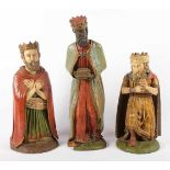 DEUTSCH, 19.Jh., "Die Heiligen drei Könige", Holz, geschnitzt, farbig gefasst, H bis 41, teils
