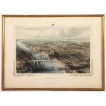 FRANKFURT/M., aus der Vogelschau, Stahlstich, koloriert, 22 x 32, um 1880, fleckig, R.