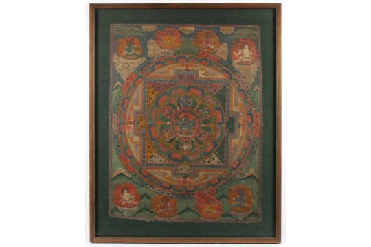 THANGKA, Gouache auf Stoff, Mandala, 70 x 54, unter Glas gerahmt, TIBET - Bild 2 aus 3