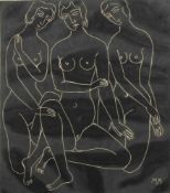 KOGAN, Moissey, "Drei Frauenakte", Original-Linolschnitt/Japan, 28 x 23,5, im Stock monogrammiert,