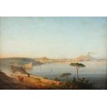 OTT, Johann Nepomuk (1804-1870), "Blick über den Golf auf Neapel und den Vesuv", Öl/Karton, 32,5 x