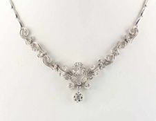 COLLIER, Weißgold, besetzt mit zahlreichen Brillanten zusammen ca. 0,8 ct., L 41, 22,6g