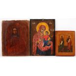 DREI KLEINE IKONEN, darunter Gottesmutter, Christus und Heilige, Tempera/Holz, bis 22 x 17,