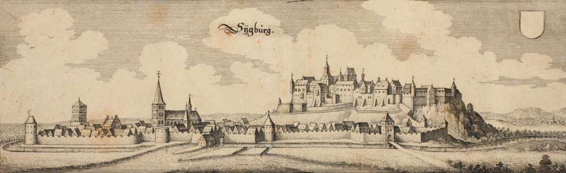 SIEGBURG, Panoramaansicht, Kupferstich, 11 x 32,5, M.MERIAN, um 1640, R. - Bild 2 aus 2