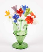 PICKERSET ALS BLUMENVASE, farbloses Glas, polychrom getönt, Cocktailpicker in Form plastischer