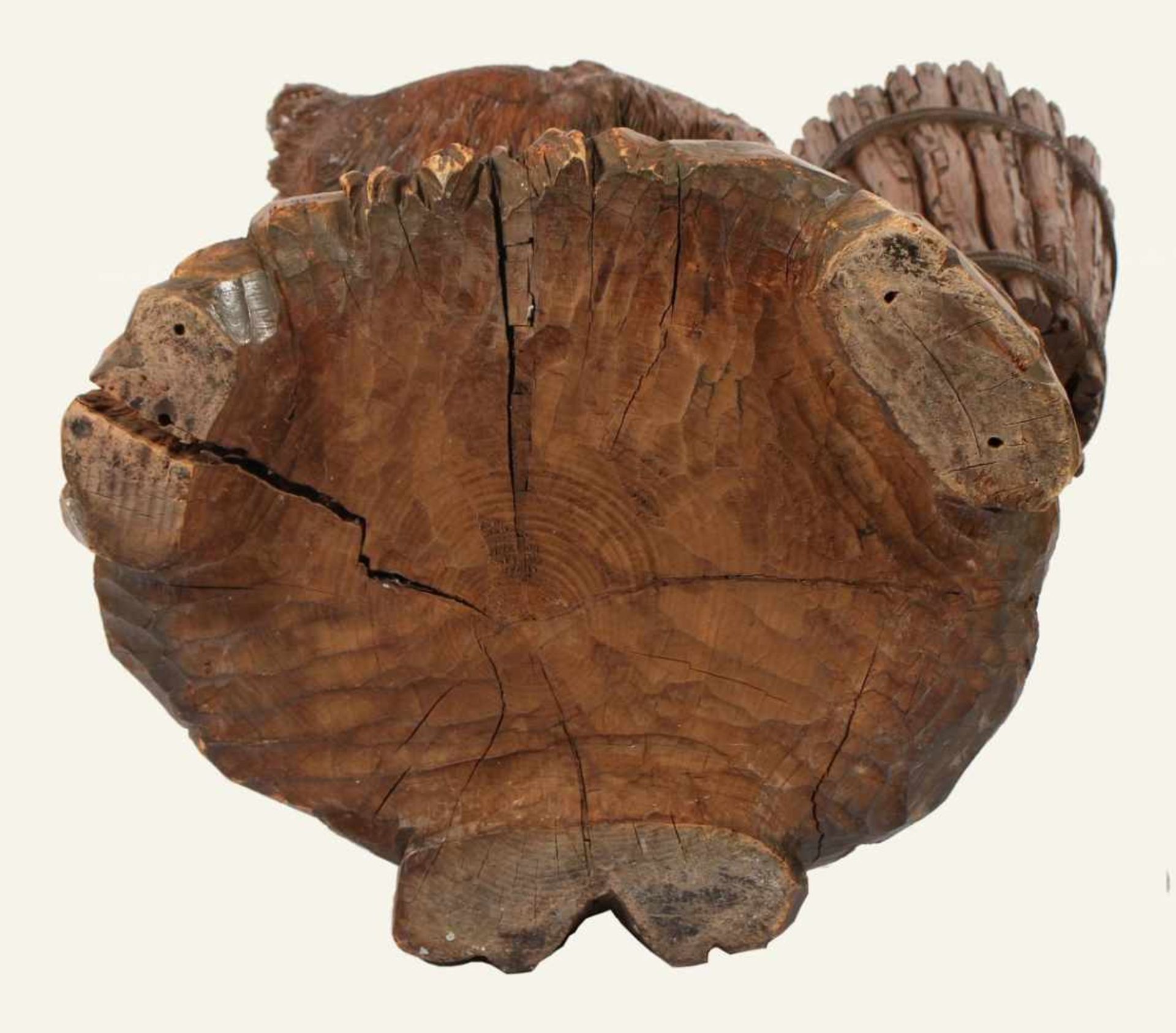 SEHR GROSSER BRIENZER BÄR, Holz, geschnitzt und dunkelbraun gebeizt, schreitender Bär mit Kiepe - Bild 6 aus 6