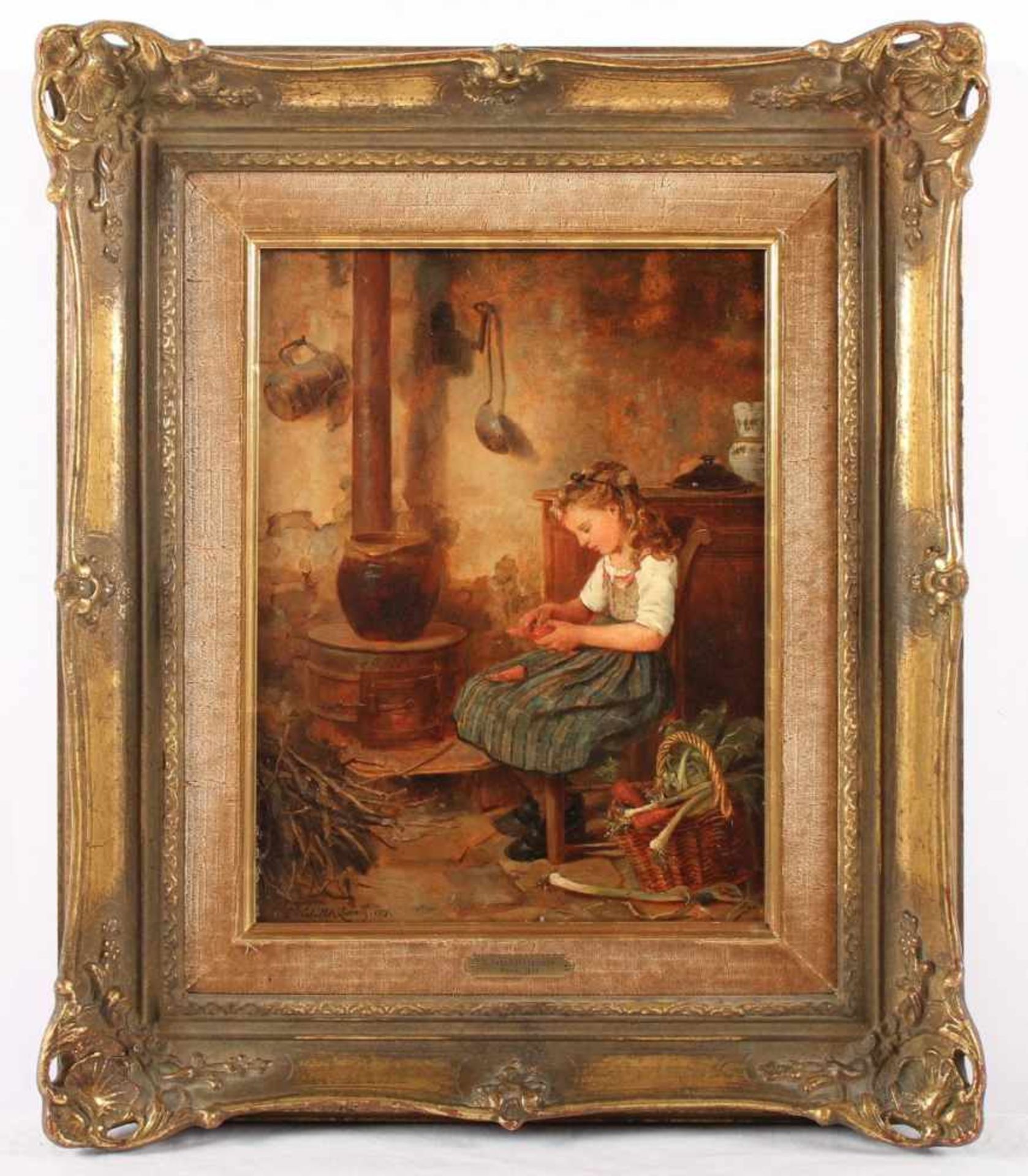 CABAILLOT-LASSALLE, Camille Léopold (*1839), "Mädchen am Ofen", Öl/Holz, 32 x 24,5, unten links - Bild 2 aus 4