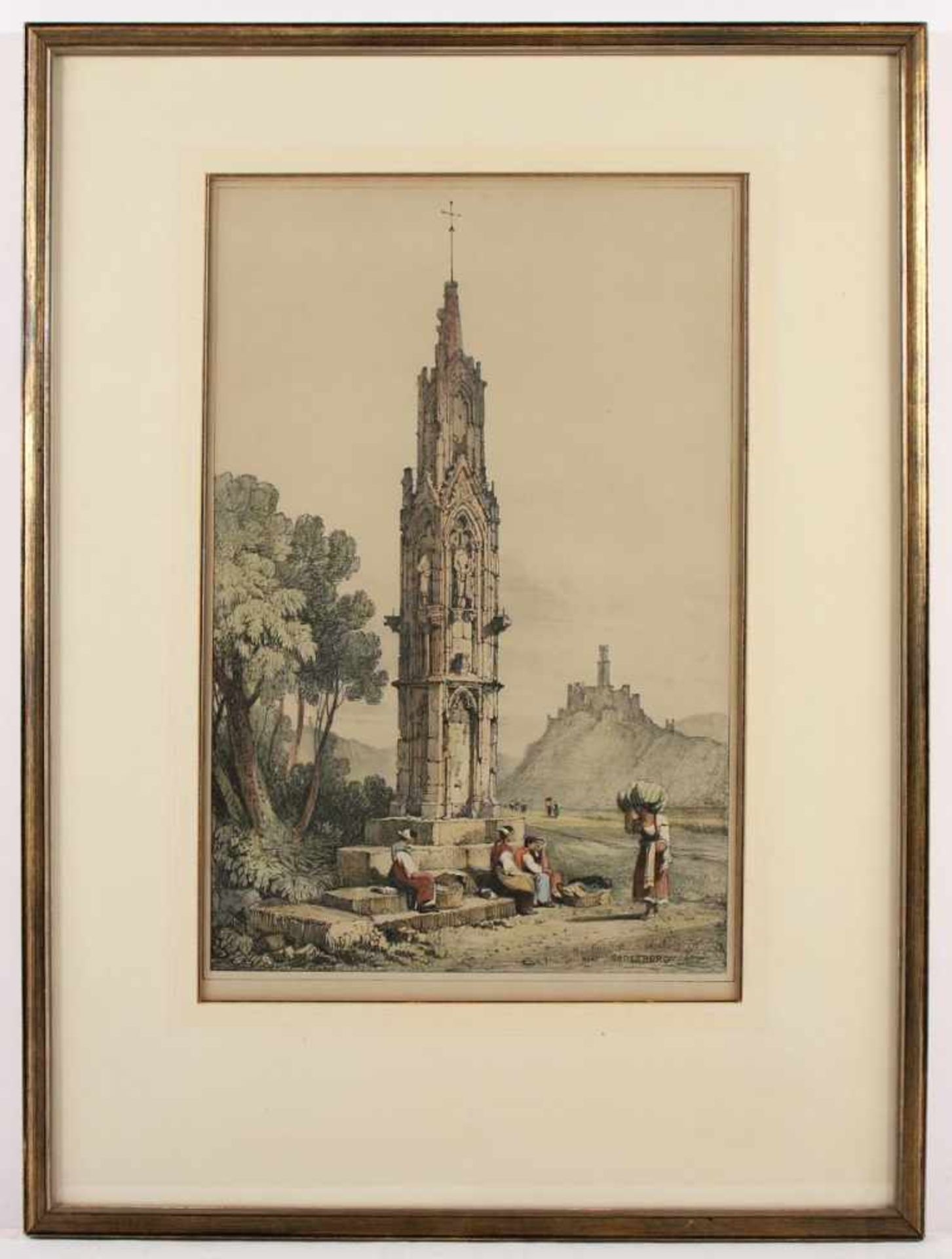 BONN GODESBERG - HOCHKREUZ, kolorierte Lithografie, 40 x 25,5, um 1840, R.