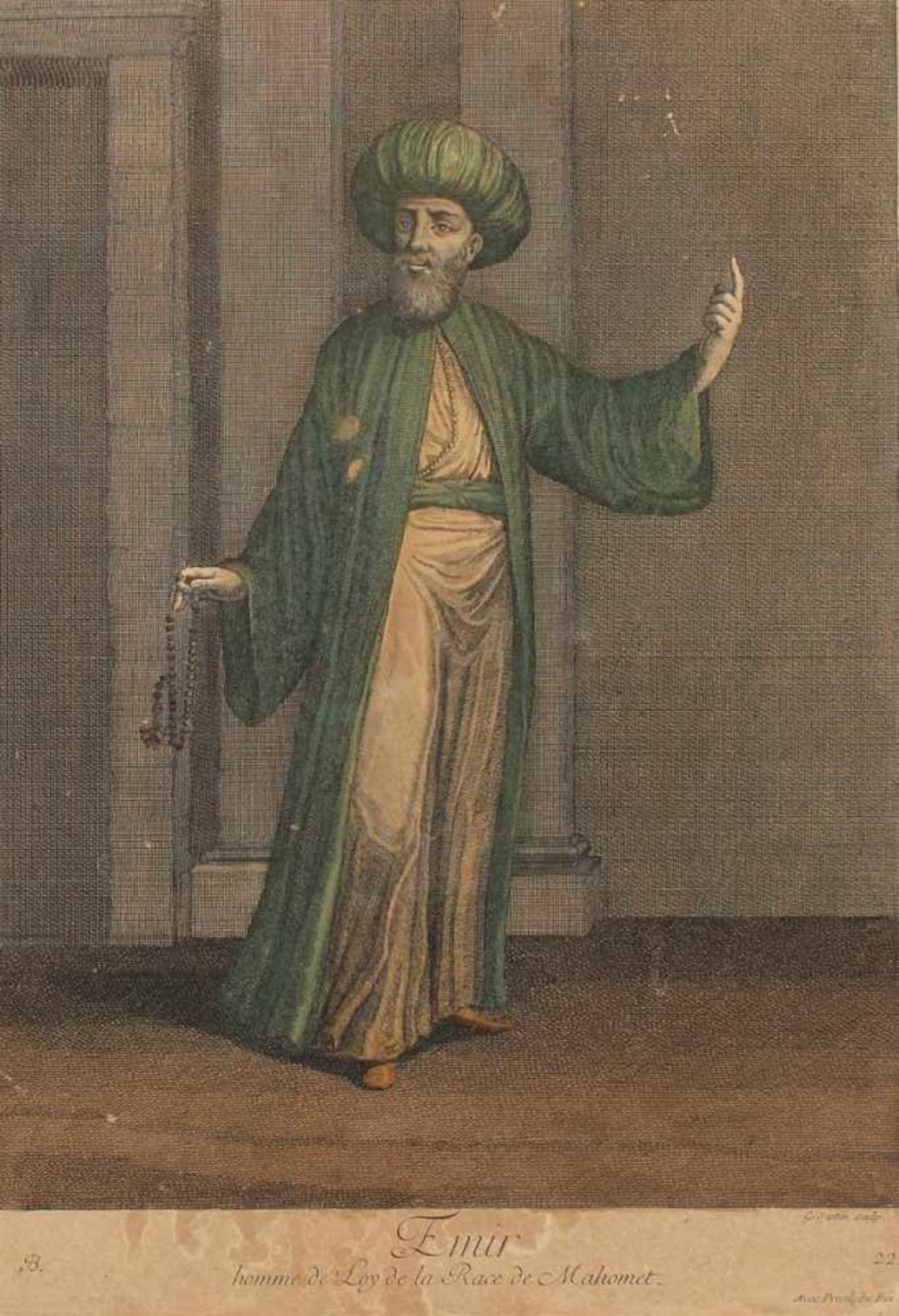 LE HAY, "Emir, homme de Loy de la Race de Mahomet", kolorierter Kupferstich, 33,5 x 24, bei Le Hay - Bild 2 aus 2