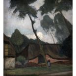 KAMPF, Eugen (1861-1933), "Kate unter hohen Bäumen", Öl/Malkarton, 35 x 32,5, auf Platte aufgezogen,