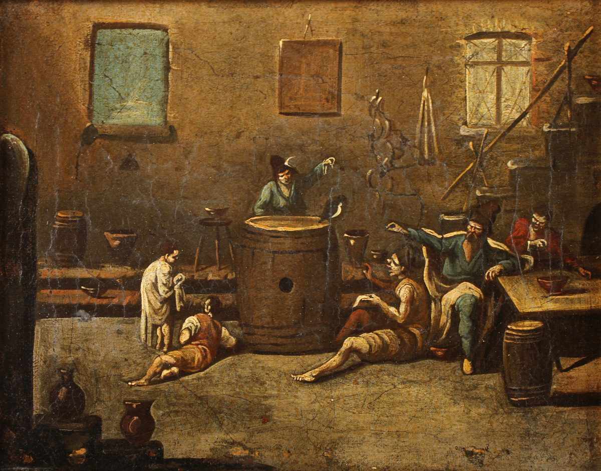 MAGNASCO, Alessandro (ca.1667-1749), zugeschrieben, "In der Taverne", Öl/Lwd., 21 x 26,5, rest., R.