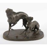 MÊNE, Pierre Jules (1810-1879), "Zwei Windhunde", Bronze, H 18, auf der gravierten Plinthe signiert,