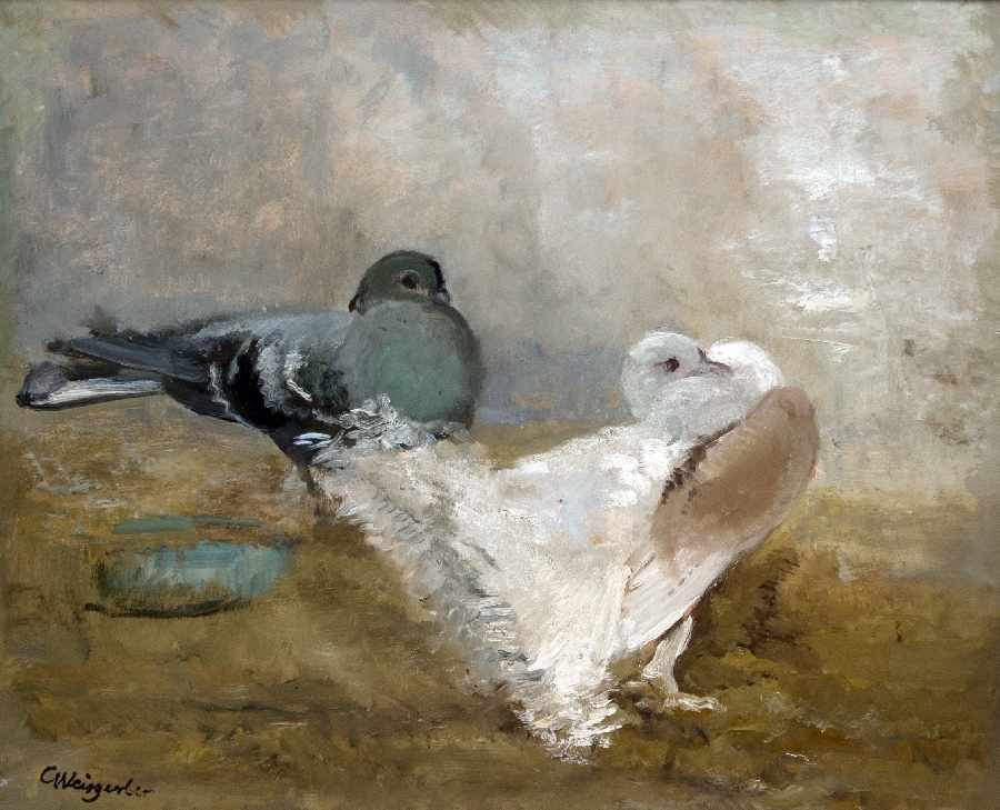 WEISGERBER, Carl (1891-1968), "Taubenpaar", Öl/Platte, 48 x 59, unten links signiert, R.