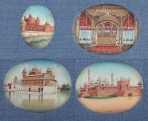 VIER INDISCHE MINIATUREN, Goldener Tempel der Sikhs; die Freitagsmoschee (Jama Masjid); der