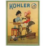 WERBEPLAKAT KÖHLER NÄHMASCHINEN, Farblithografie, 78 x 58, leicht fleckig, Druck von H. Chachoin,