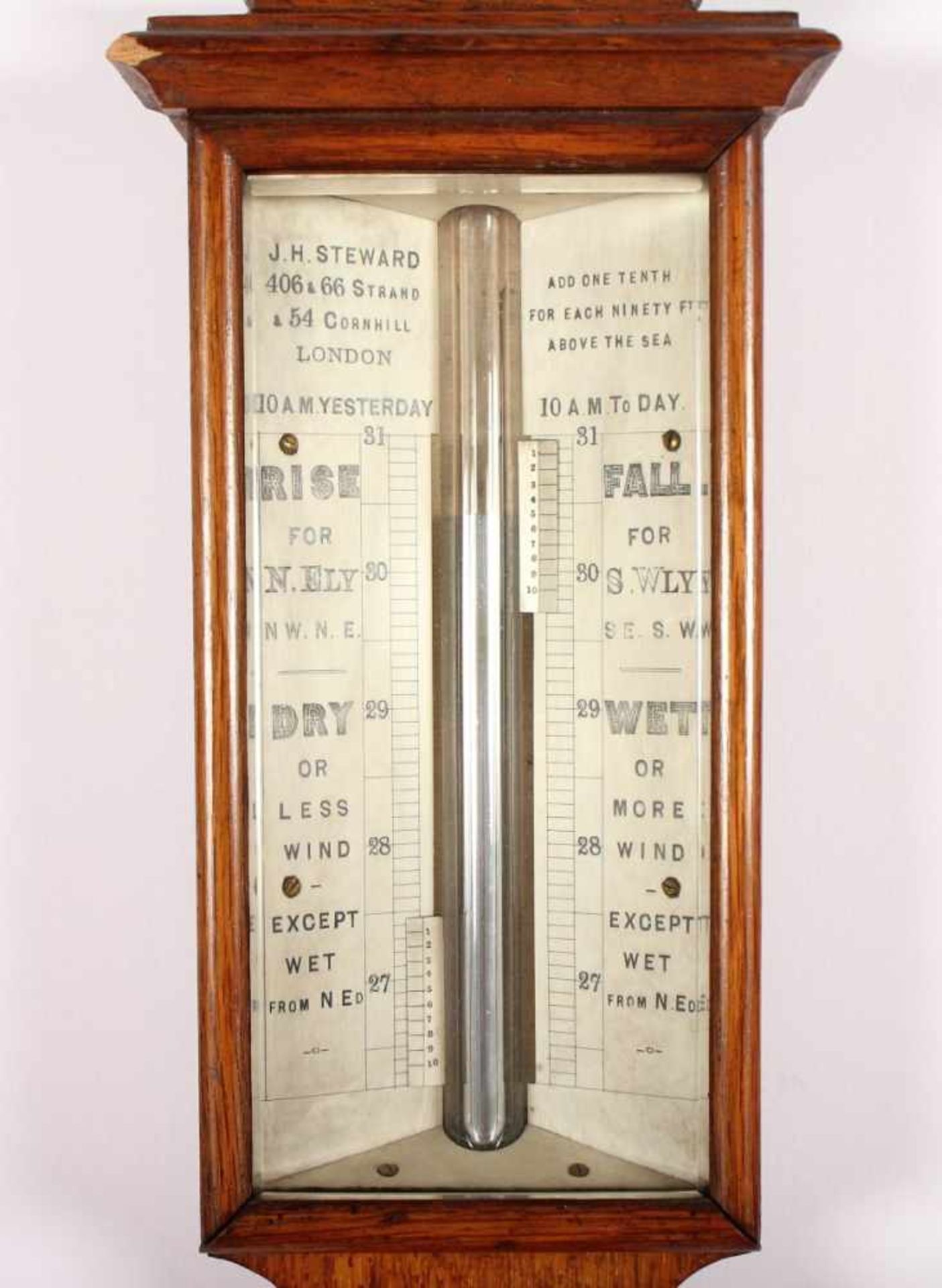 BAROMETER, Nussholzgehäuse, Quecksilbersäule, Thermometer, min.besch., L 95, J.H. STEWARD, LONDON, - Image 2 of 3