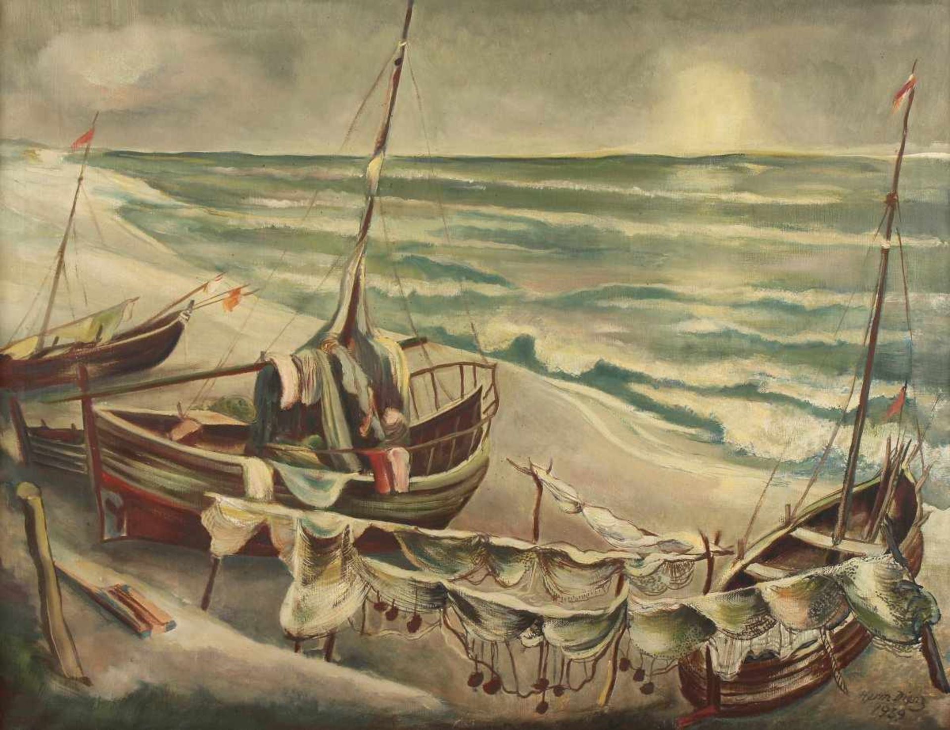 DIENZ, Herm, "Boote an der Ostsee", Öl/Lwd., 64 x 84, unten rechts signiert und datiert 1939,