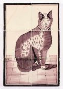 KACHELBILD, "Katze", Fayence, glasiert in Purpur, min.best., 39,5 x 26,5, rest., wohl DELFT, 18.Jh.