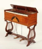 SELTENES BIEDERMEIER-HARMONIUM, sogenannte "Physharmonika", Buche? sowie diverse Edelhölzer,