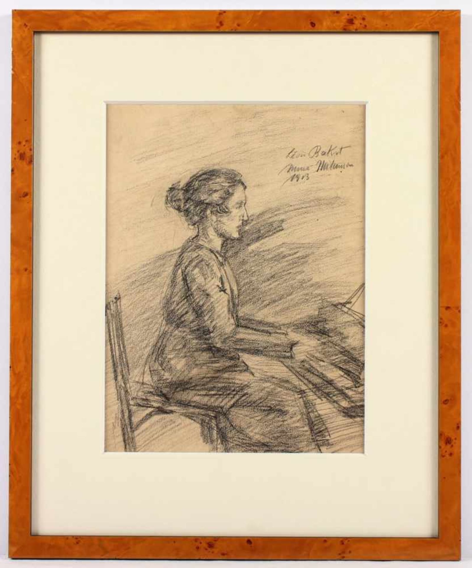 BAKST, Léon (1866-1924), zugeschrieben, "Misia Natanson am Klavier", Kohle/Papier, 32 x 24 ( - Image 2 of 2