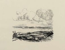 LIEBERMANN, Max, "Landschaft mit Wolken", Original-Holzschnitt/Bütten, 12 x 13,5, aus "30