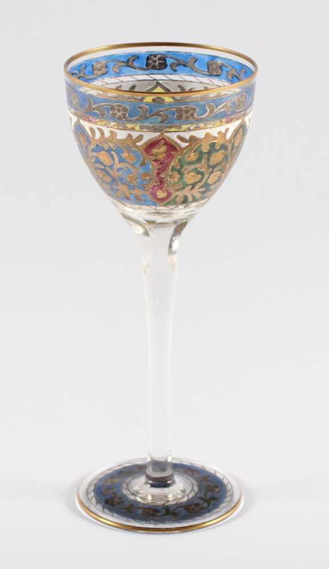 KELCHGLAS "JODHPUR", farbloses Glas, graviert, ornamentaler Dekor in polychromer Email- und