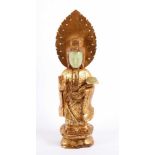 GUANYIN, Jadeit, vergoldet, Gesicht und Zepterkopf frei, H 34, min.besch., CHINA