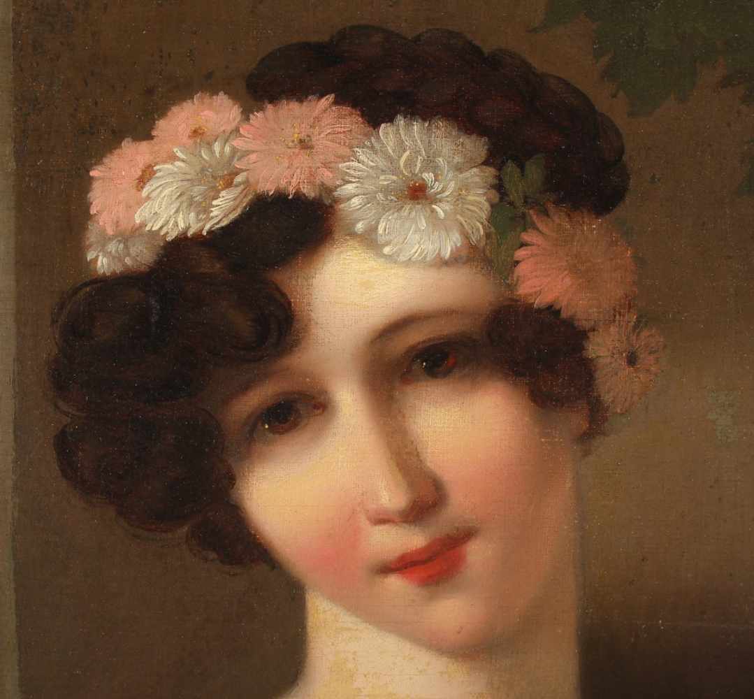 LIEDER, Johann Friedrich Gottlieb (1780-1859), zugeschrieben, "Bildnis einer Frau mit Blumen", Öl/ - Image 3 of 4