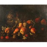 NIEDERLANDE A.18.JH., "Stilleben mit Obst und Kohl", Öl/Lwd., 46,5 x 58,5, min.besch., R.