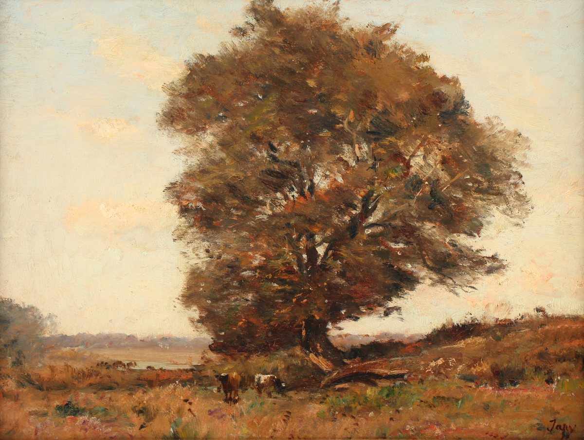 JAPY, Louis Aimé (1850-1916), "Landschaft mit Rindern", Öl/Holz, 32,5 x 41, unten rechts signiert,