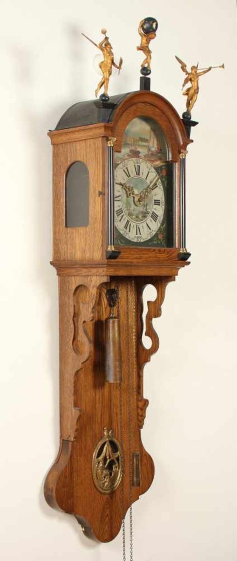 FRIESISCHE STAARTCLOCK, Eichengehäuse, Werk mit Weckfunktion und Schlag auf Glocke, gangbar, H - Bild 2 aus 4