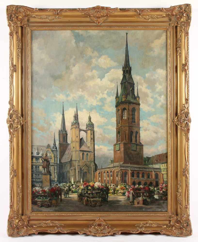 JOLAS, Carl (1867-1948), "Blick auf den Marktplatz von Halle an der Saale", Öl/Lwd., 80 x 61, - Image 2 of 4