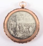 MINIATUR EN GRISAILLE, auf Elfenbein, bäuerliches Tanzvergnügen in einer Waldlandschaft, Dm 5,