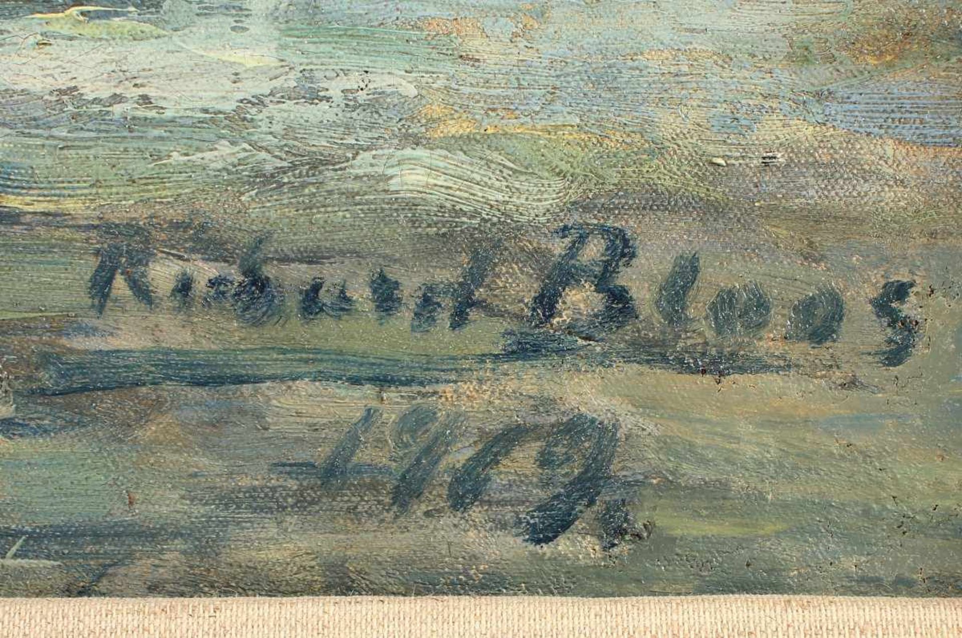 BLOOS, Richard (1878-1957), "Belebte Brücke vor der Burg mit Anglern", Öl/Lwd., 66 x 88, unten - Bild 3 aus 4