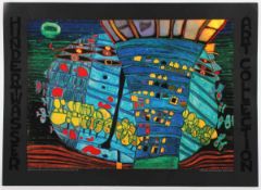 HUNDERTWASSER, Friedensreich, nach, "Der blaue Mond", Farb-Foliendruck, 48 x 67, Namida, Glarus,