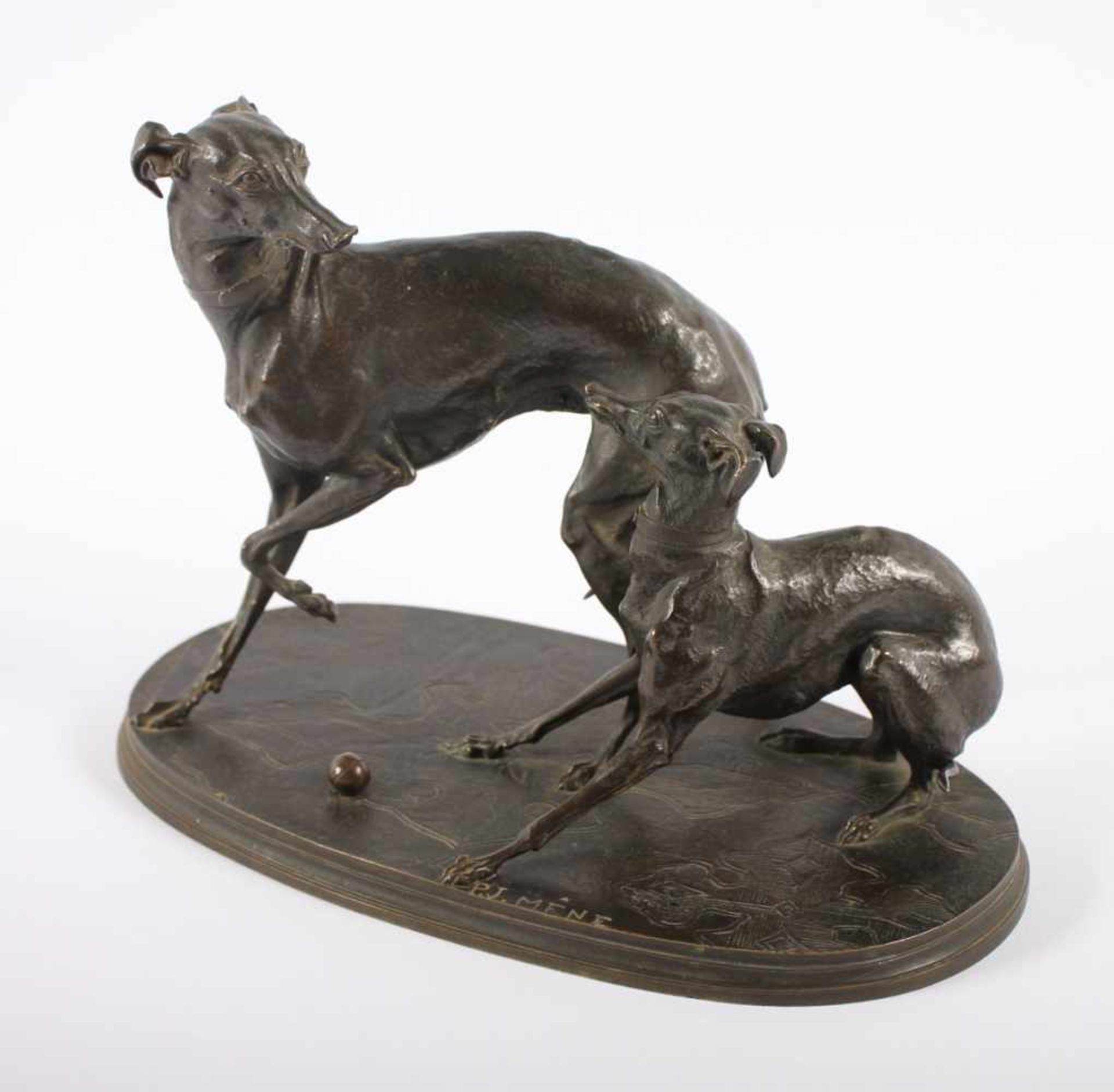 MÊNE, Pierre Jules (1810-1879), "Zwei Windhunde", Bronze, H 18, auf der gravierten Plinthe signiert, - Image 2 of 5