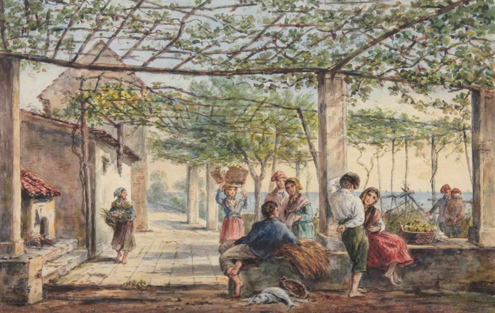 GÖTZLOFF, Carl Wilhelm (1799-1866), zugeschrieben, "Szene auf einer italienischen Terrasse",