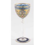 KELCHGLAS "JODHPUR", farbloses Glas, graviert, ornamentaler Dekor in polychromer Email- und