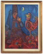 CHAGALL, Marc, "Bonjour Paris", Farblithografie, 63 x 47, nach der Arbeit von 1939, Ch.Sorlier,
