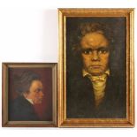 MALER 1.H.20.JH., "Zwei Beethovenportraits", Öl/Lwd., 74 x 45, unten links monogrammiert "ATG"