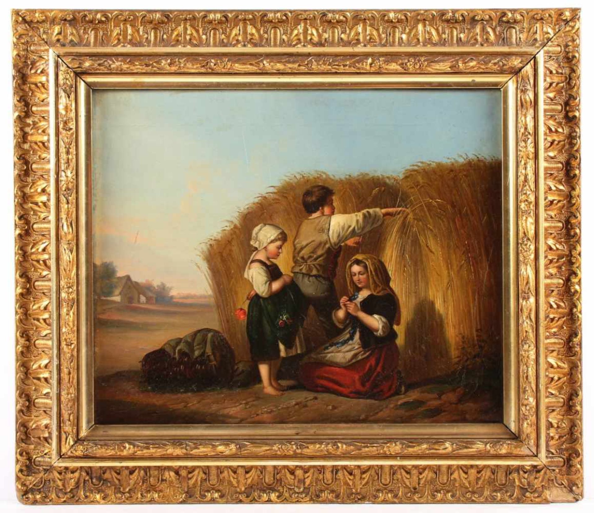 BARTSCH, Gustav (1821-1906), zugeschrieben, "Drei Bauernkinder", Öl/Lwd., 32 x 39, doubliert, R. - Bild 2 aus 3