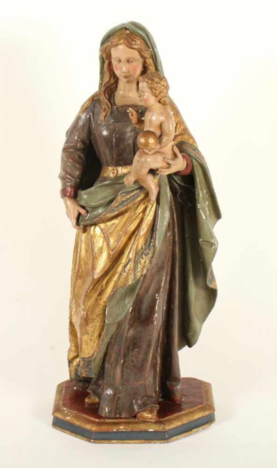 MADONNA MIT KIND, Holz, geschnitzt, farbig gefasst, leicht besch., H 83, DEUTSCH, 19.Jh.