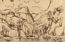 KLUTH, Karl, "Landschaft", Tuschpinsel/Papier, 56 x 85, unten links monogrammiert und datiert '34,