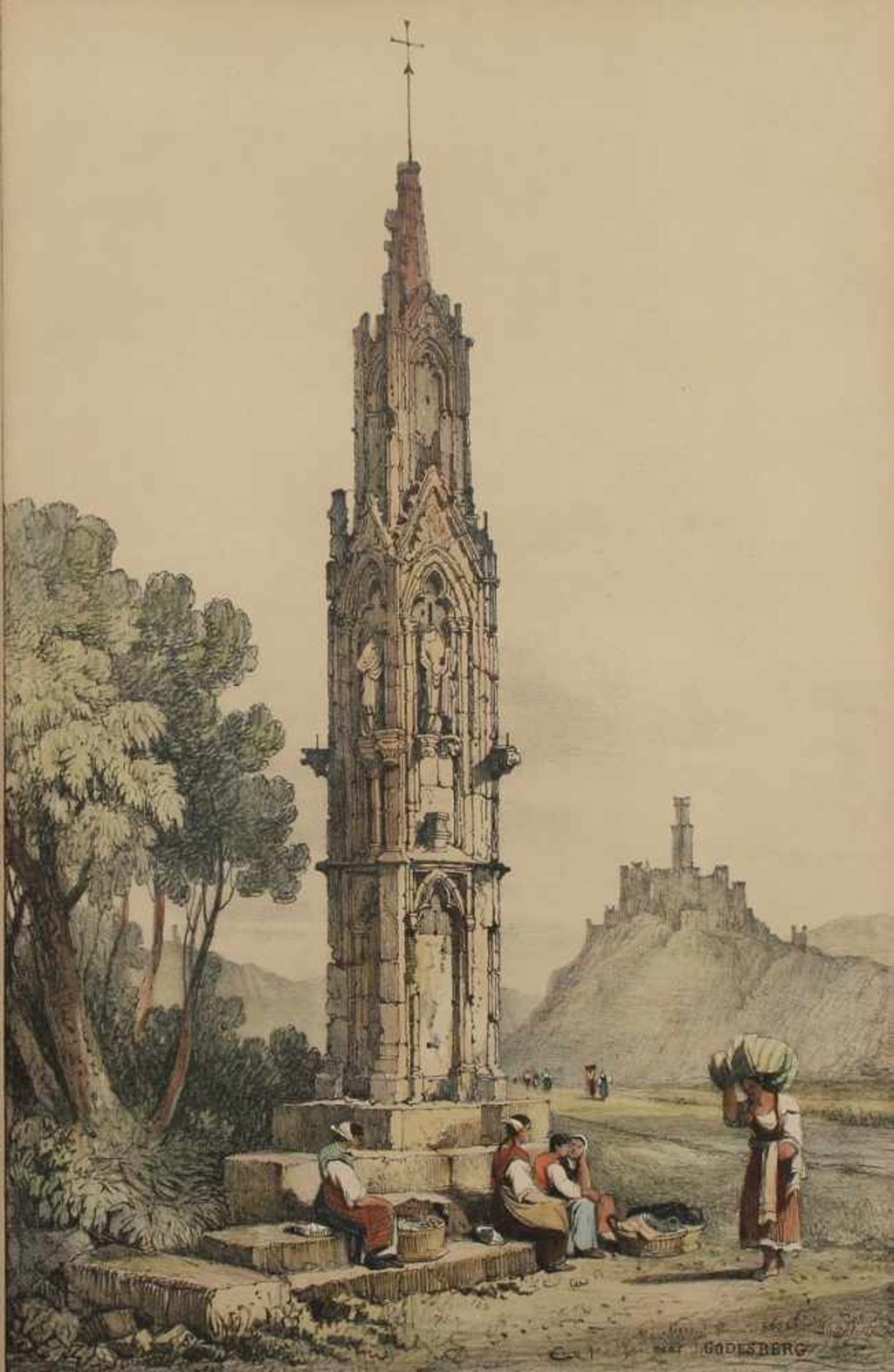 BONN GODESBERG - HOCHKREUZ, kolorierte Lithografie, 40 x 25,5, um 1840, R. - Bild 2 aus 2
