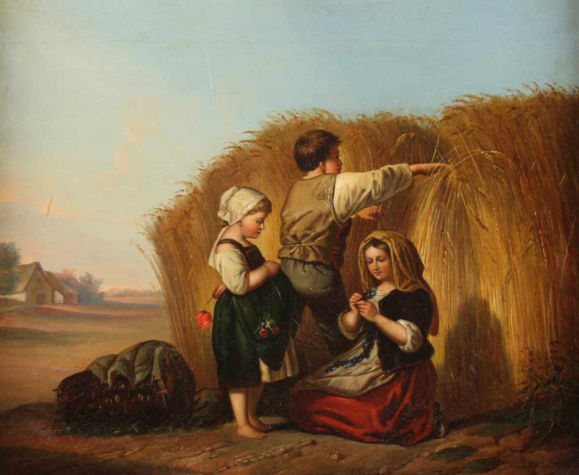 BARTSCH, Gustav (1821-1906), zugeschrieben, "Drei Bauernkinder", Öl/Lwd., 32 x 39, doubliert, R.