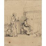 REMBRANDT, "Der blinde Tobias", Radierung von Anne Claude Philippe Comte de Caylus, in der Platte