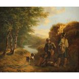 JADIN, Louis Godefroy (1805-1882), "Zwei Jäger nach erfolgreicher Jagd", Öl/Holz, 28 x 33,5, unten